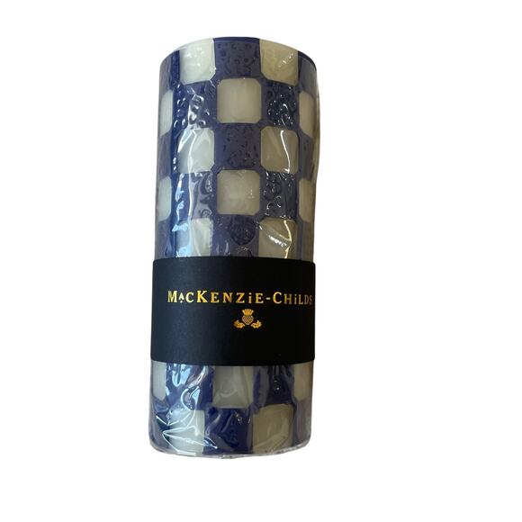 MACKENZIE-CHILDS Check 6" Navy Pillar Candle Courtly Check Home Gift Decor NEW - Picture 3 of 6